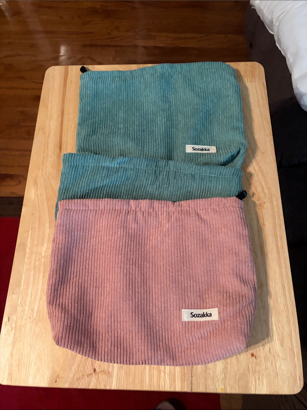 Corduroy Cosmetic Pouch - Teal & Pink